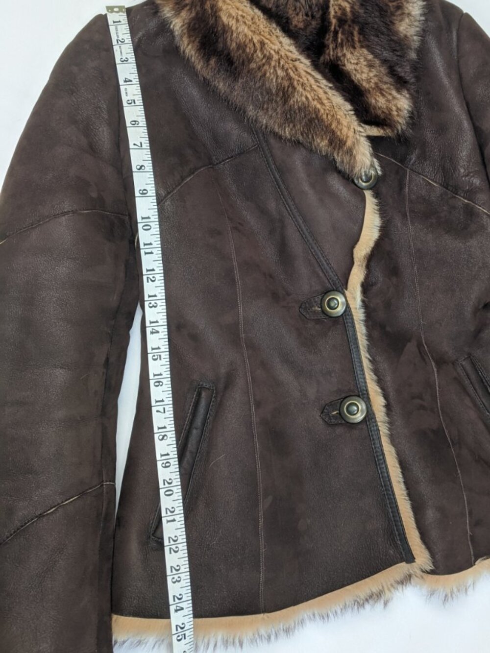 BRANCO PELLE Luxe Brown Tan Suede Genuine Shearling Coat Size Small - Picture 10 of 14